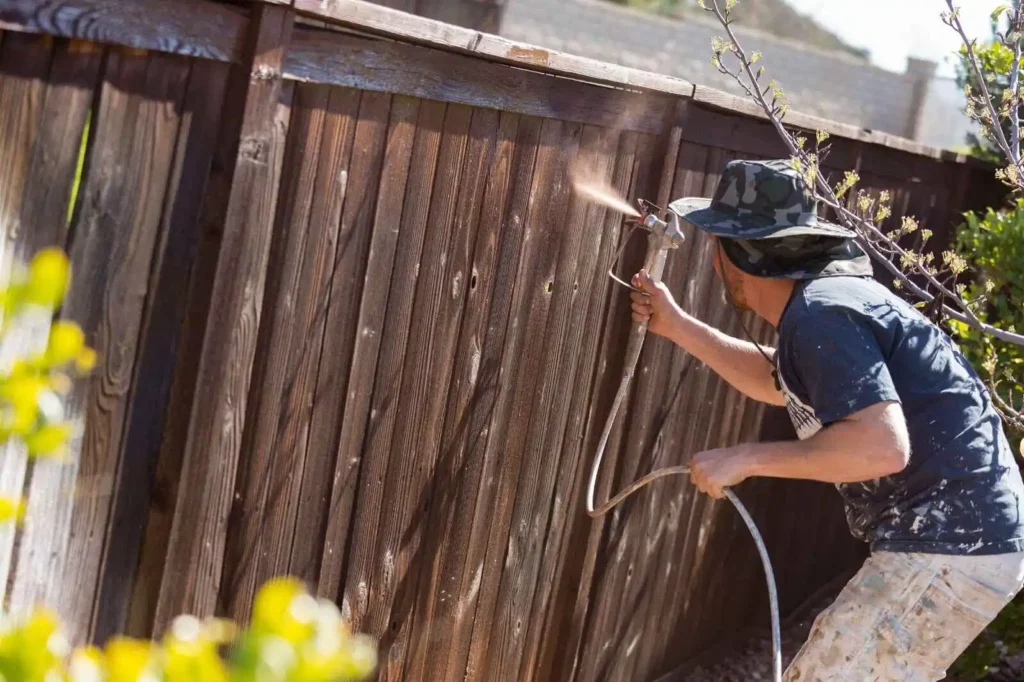 Professional Painter Spraying House Yard Fence